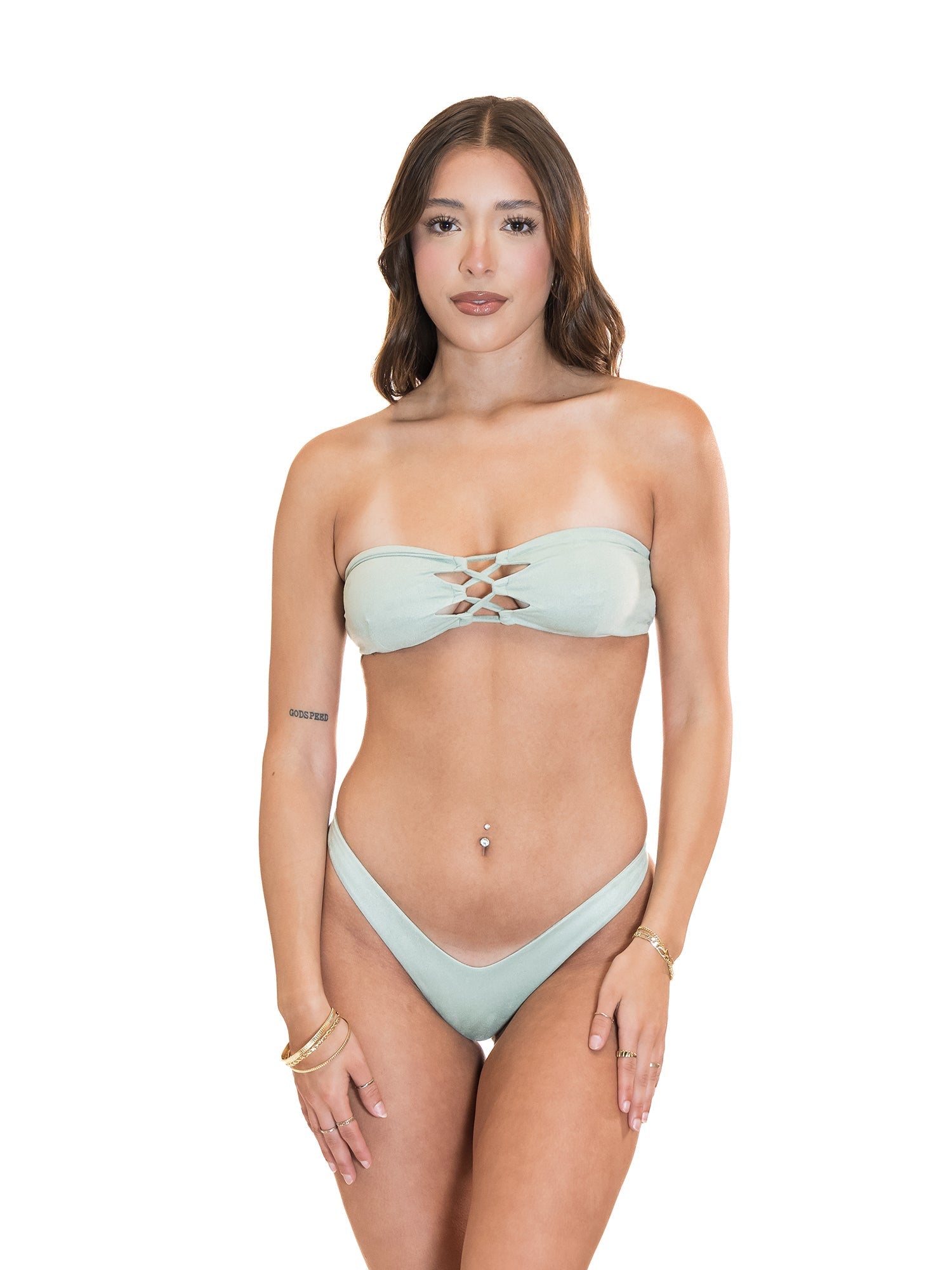 Boho Mint Criss Cross Geometric Bandeau Top