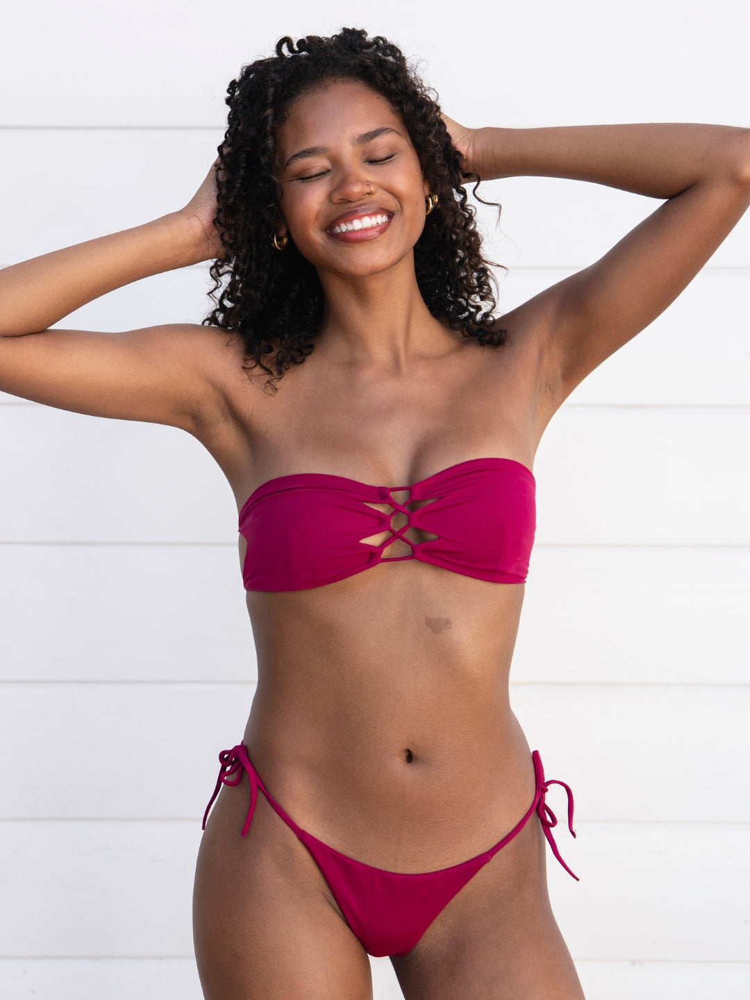 Pomegranate Tie Side Bottom-Rhyle Swim