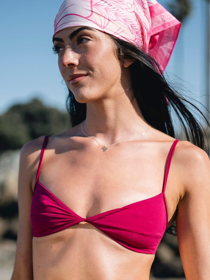 Pomegranate Twisted Retro Bralette Top-Rhyle Swim